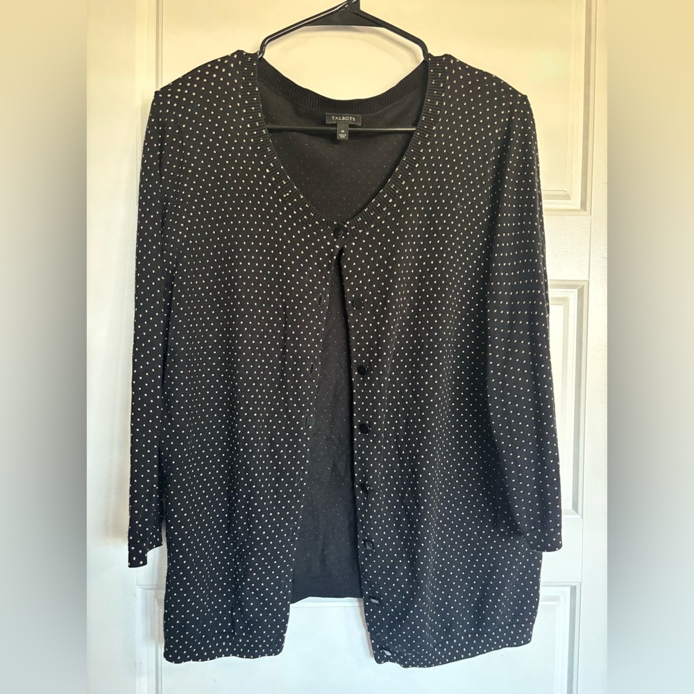 Talbots Black Cardigan with White Dots